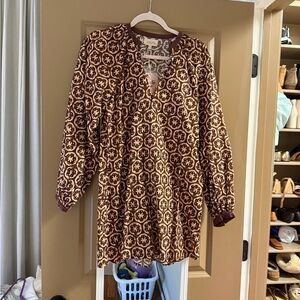 Brown and pink Patterned Long Sleeve Dress